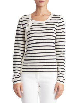 Kelly Ripa's Striped Button Shoulder Sweater