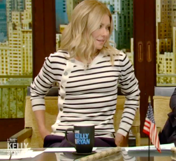 Kelly Ripa's Striped Button Shoulder Sweater