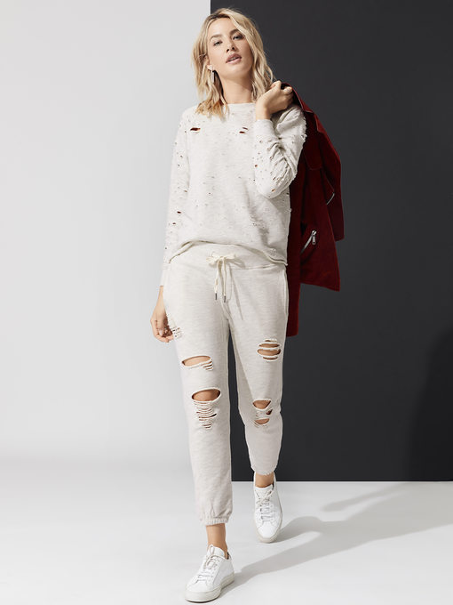Lisa Rinna's White Distressed Sweatshirt and Sweatpants