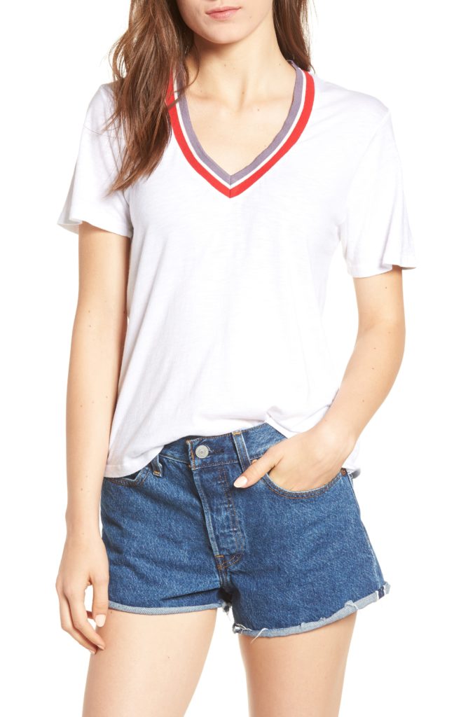 Melissa Gorga's White V Neck Varsity T Shirt