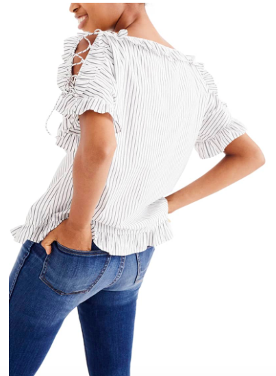Ariana Madix's Striped Lace Up Ruffle Top