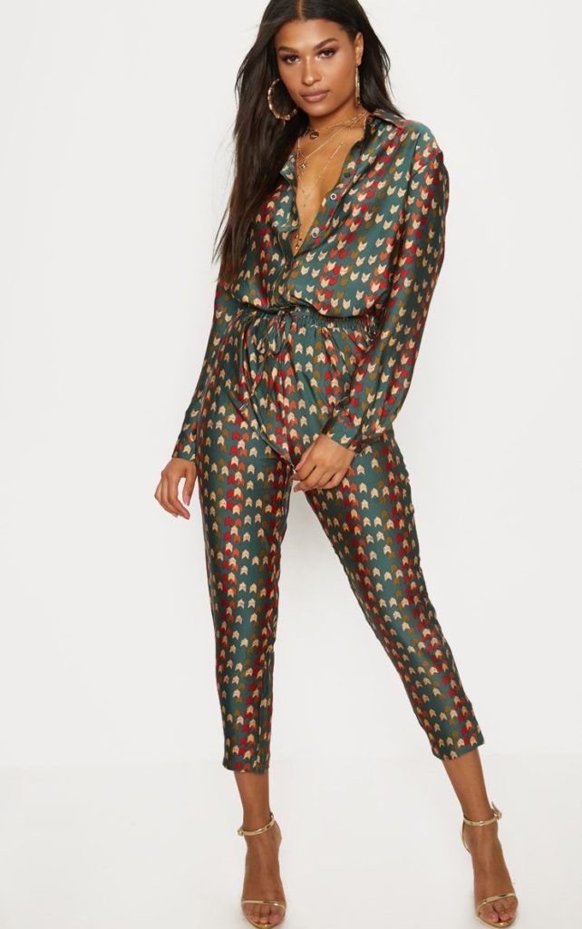 Erika Schaefer’s Green Arrow Printed Jumpsuit