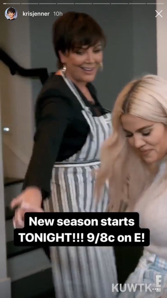 Kris Jenner’s Black Striped Kitchen Apron Dancing With Khloe Kardashian