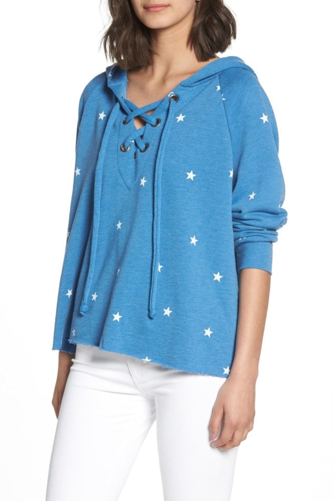 Amanda Batula’s Blue Lace Up Star Sweatshirt