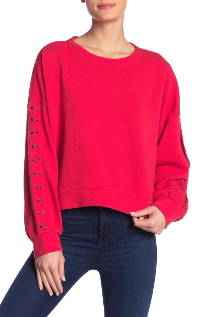 Bethenny Frankel’s Red Grommet Sleeve Sweatshirt