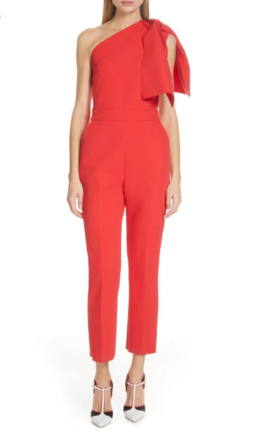 Giuliana Rancic’s Red Tie Shoulder Jumpsuit | Big Blonde Hair