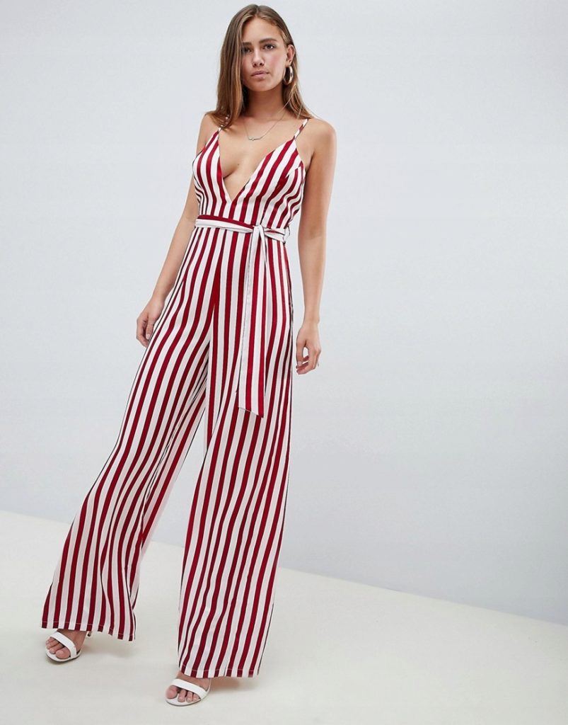 Danielle Olivera’s Red and White Striped Jumpsuit