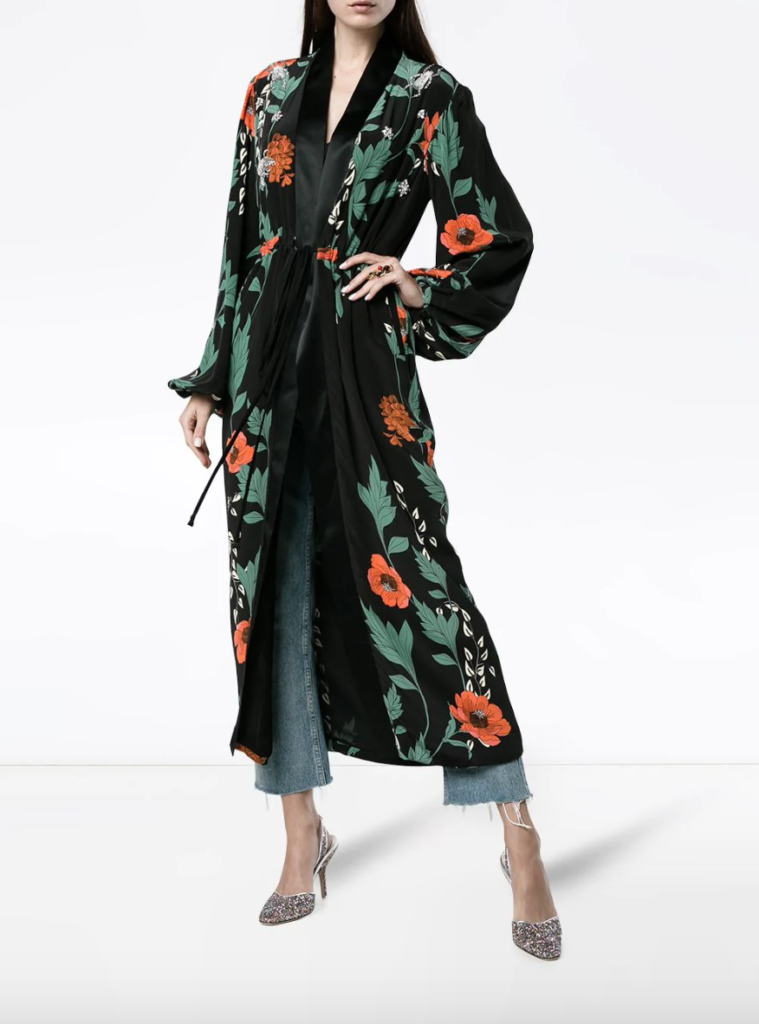 Kyle Richards’ Black Floral Silk Kimono