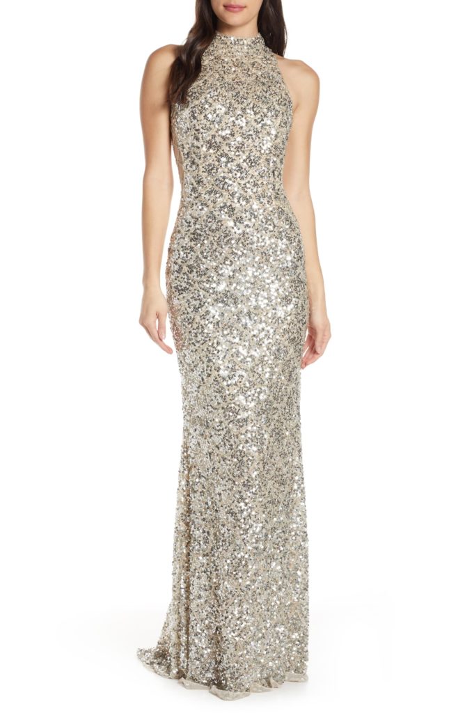 Hannah Brown’s Silver Sequin Halter Gown