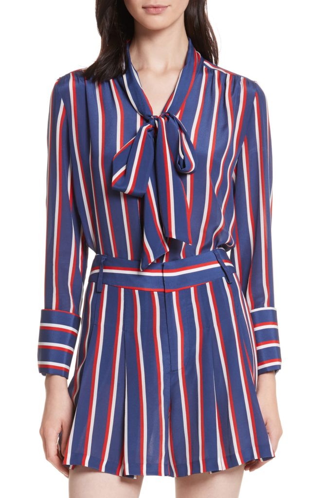 Naomie Olindo’s Red White and Blue Striped Blouse