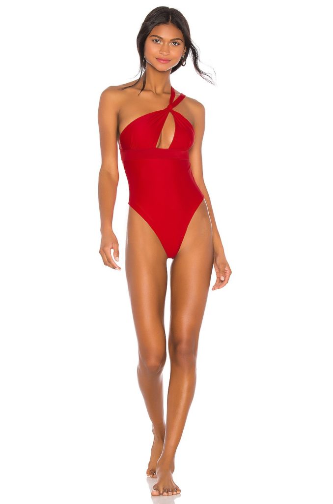 Stassi Schroeder's Red One Shoulder Swimsuit