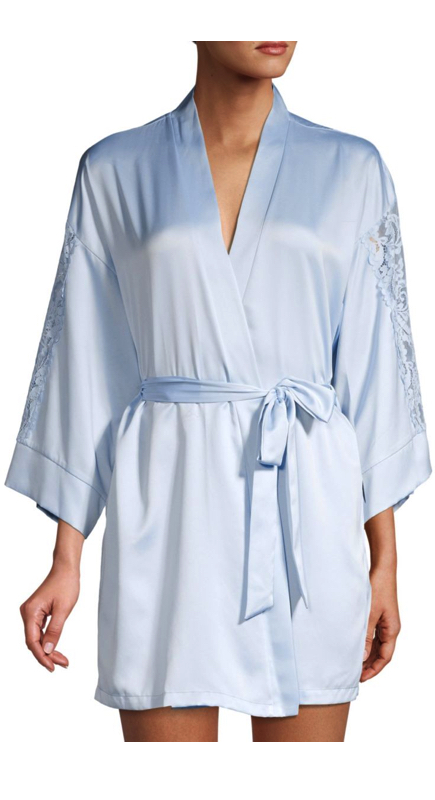 Hannah Brown’s Blue Lace Sleeve Satin Robe