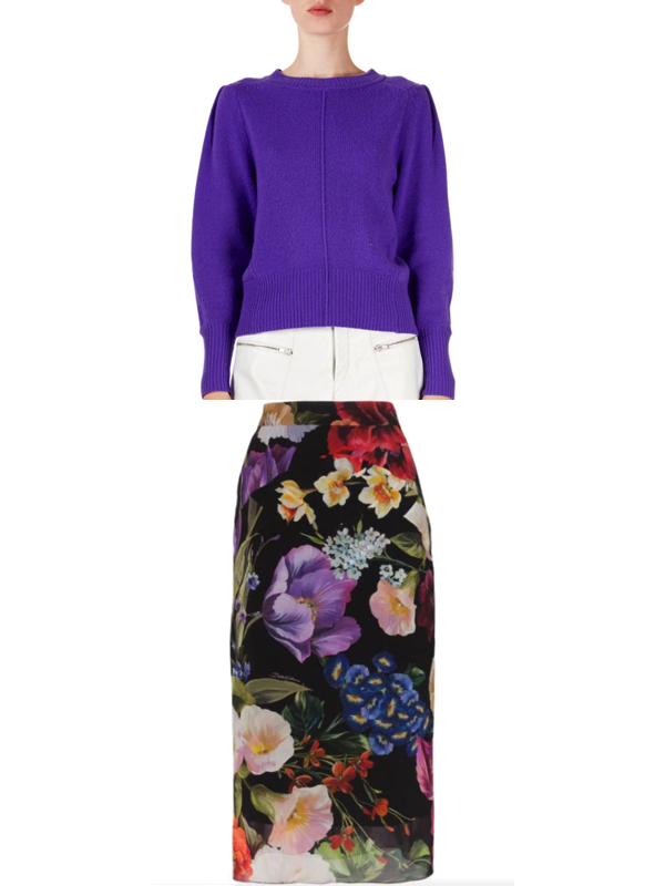 Hannah Brown’s Purple Sweater and Floral Skirt