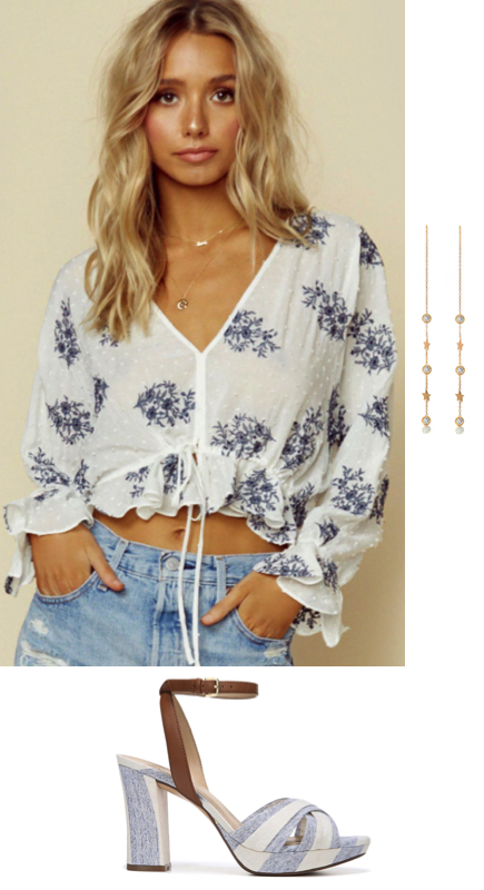 Hannah Brown’s White and Blue Floral Print Top
