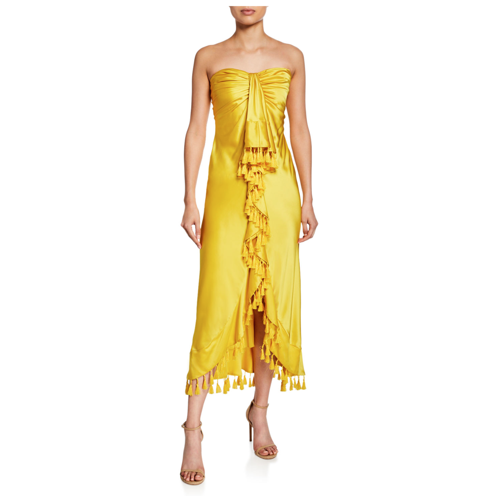 Kelly Dodd's Strapless Yellow Tassel Dress