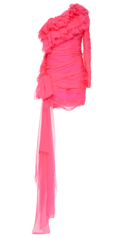 Lisa Rinna’s Pink Asymmetrical Ruffle Dress