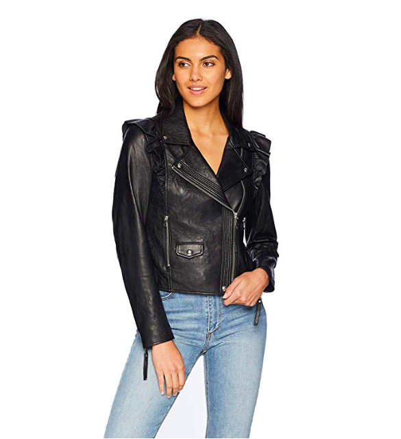 Jackie Goldschneider's Black Leather Ruffle Jacket