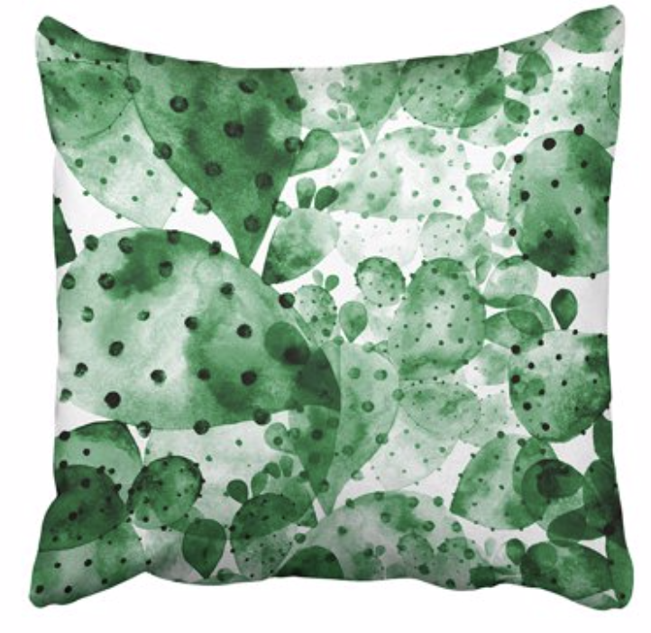 Kelly Dodd's Green Watercolor Cactus Throw Pillow On Her Couch