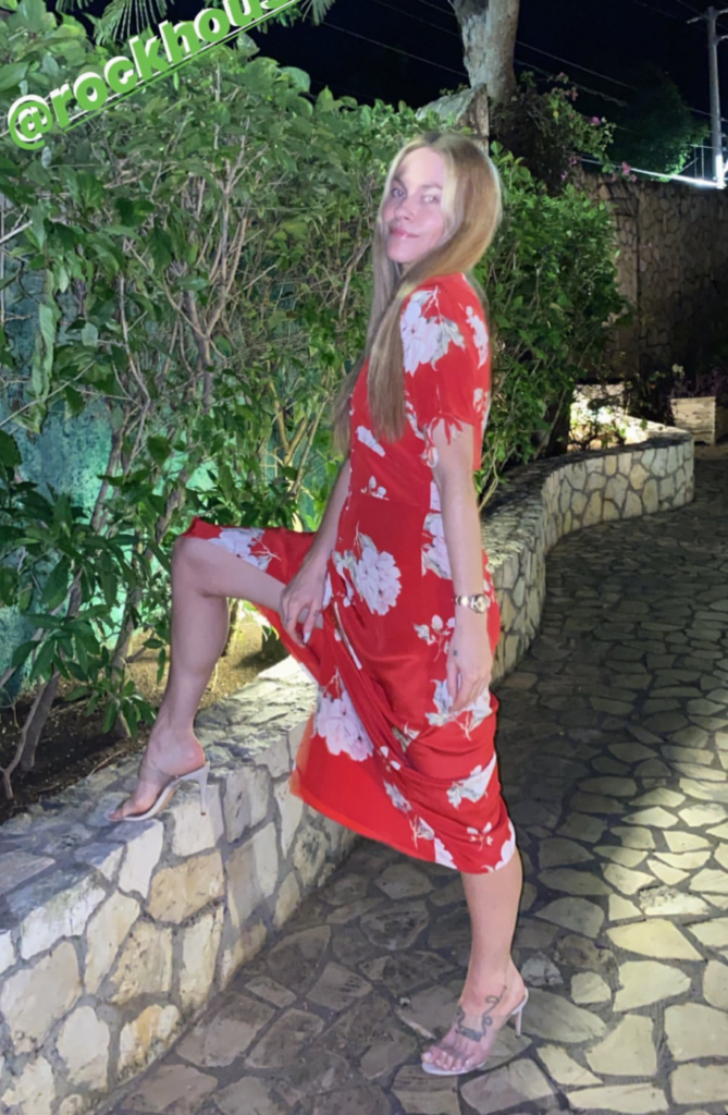 Leah McSweeney's Red Floral Dress