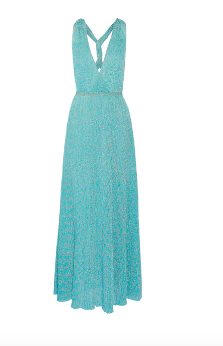 Kenya Moore's Turquoise Metallic Maxi Dress