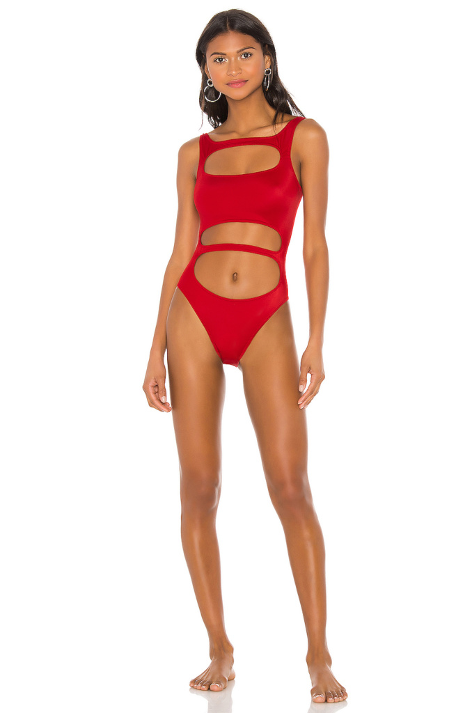 Hannah Ann Sluss’ Red Cutout Bathing Suit