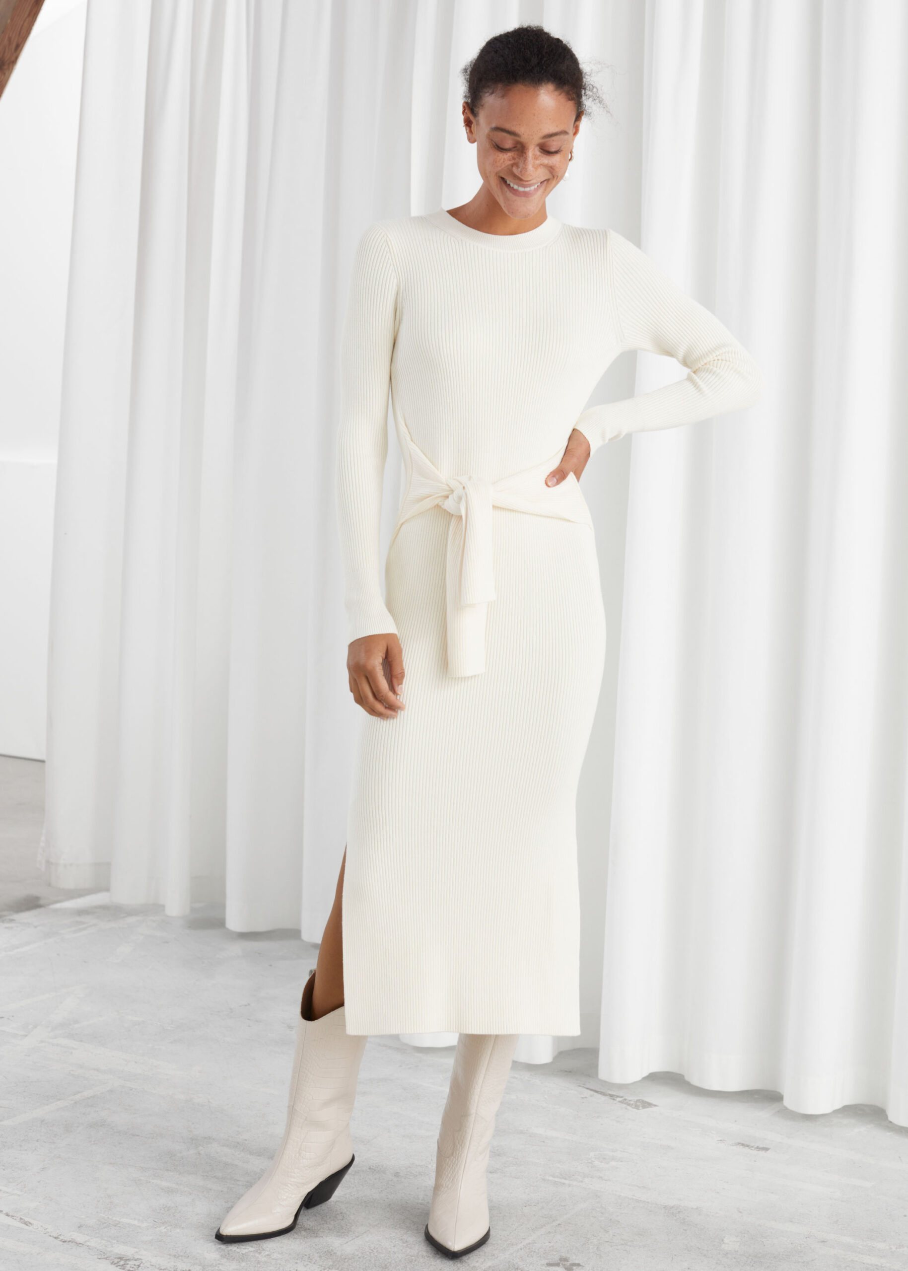 Kristin Cavallari's White Tie Waist Sweater Dress