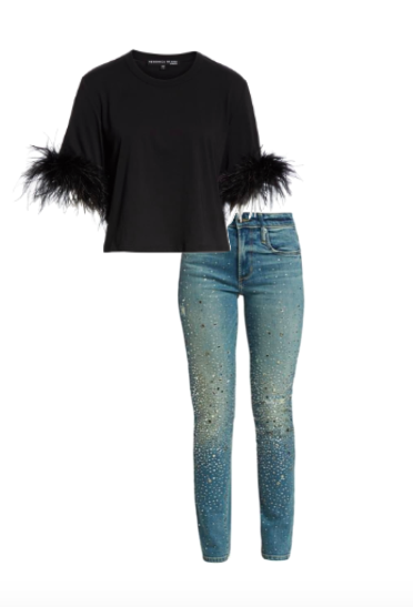 Kyle Richards' Feather Top and Crystal Studded Jeans