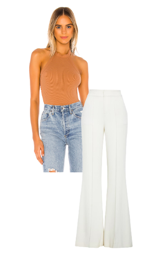 Kristin Cavallari's Tan Halterneck Bodysuit and White Pants
