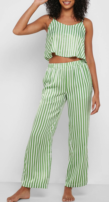 Paige DeSorbo’s Green Striped Pajamas