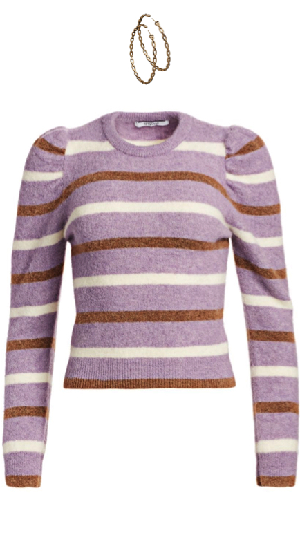 Tinsley Mortimer’s Purple Striped Puff Sleeve Sweater