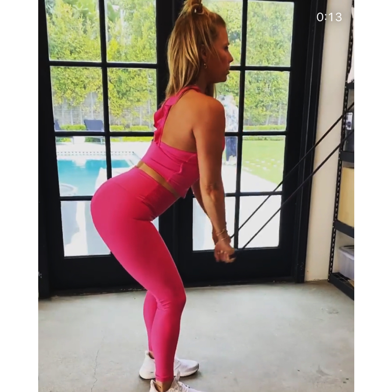 Tracy Tutor's Pink Ruffle Workout Outfit