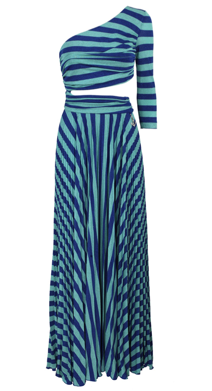 Caroline Stanbury’s Blue Striped Maxi Dress