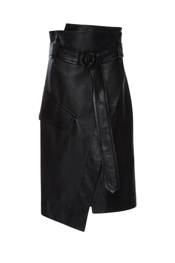 Tracy Tutor's Black Leather Belted Wrap Skirt
