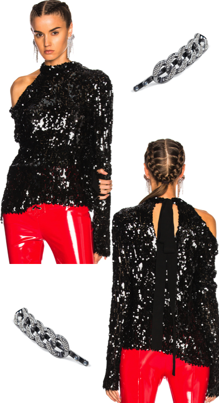 Dorit Kemsley’s Black Sequin Cutout Confessional Top
