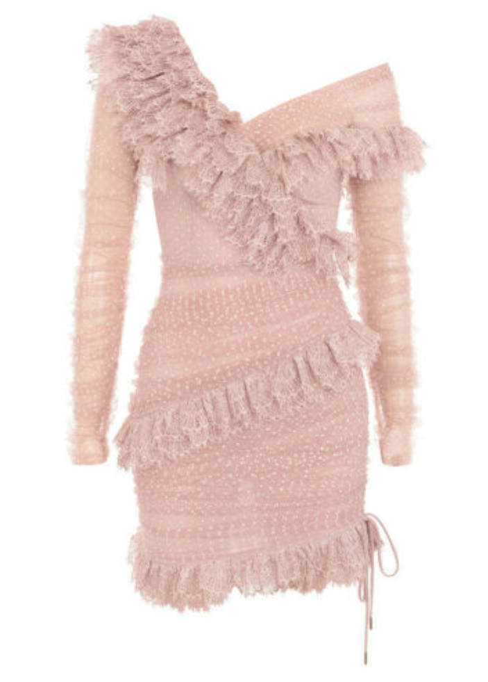 Brandi Glanville's Pink Lace Ruffle Dress