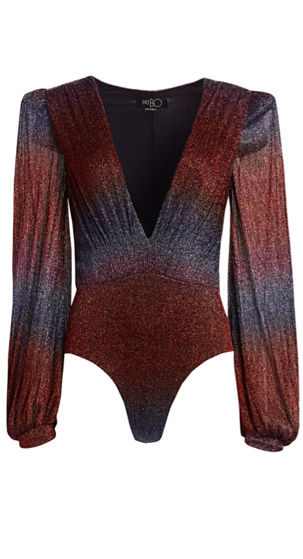 Kary Brittingham’s Multicolor Glitter Bodysuit