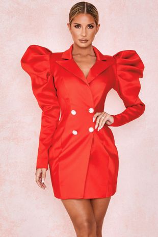Wendy Osefo's Red Puff Sleeve Blazer Dress