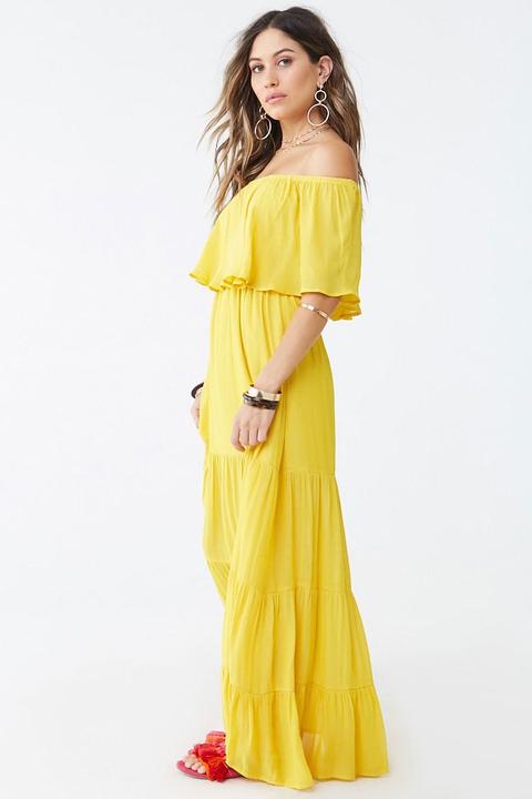 Ashley Darby's Yellow Off The Shoulder Maxi Dress