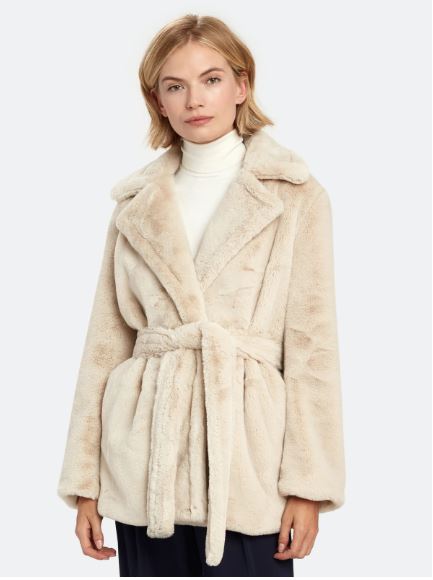 Denise Richards' White Belted Fur Coat