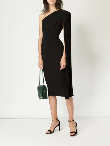 Kyle Richards' Black Asymmetrical Cape Sleeve Dress