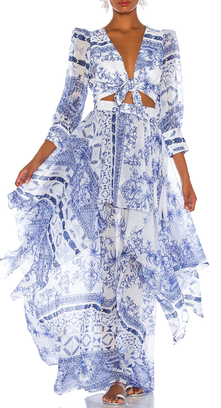 Stephanie Hollman’s Blue and White Printed Dress