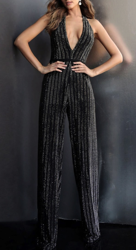 Luann de Lesseps’ Black Crystal Embellished Jumpsuit