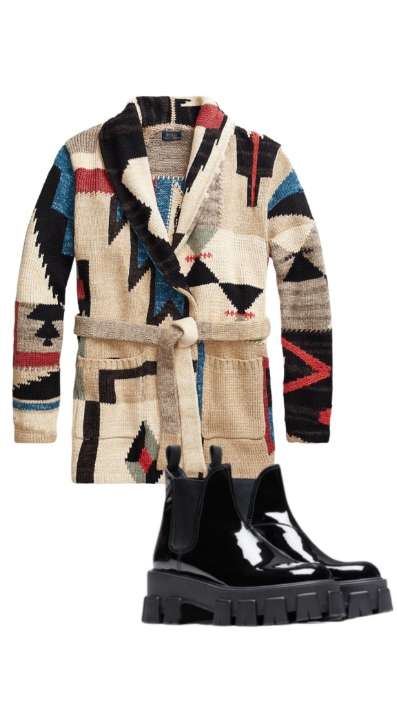 Kyle Richards' Printed Cardigan and Boots
