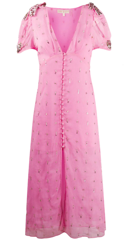 Dolores Catania’s Pink Sequin Embroidered Dress