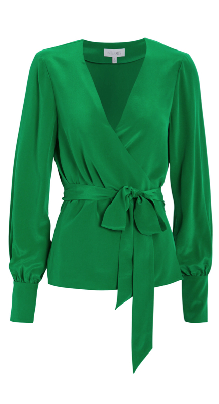 Ramona Singer’s Green Wrap Confessional Blouse