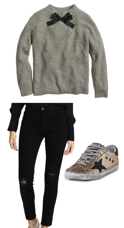 Crystal Kung Minkoff’s Grey Bow Neck Sweater