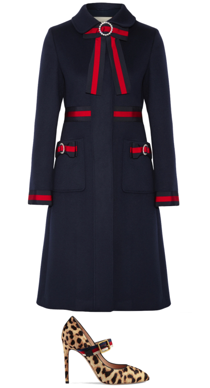 Bethenny Frankel’s Navy Blue Coat With Red Stripe Detail