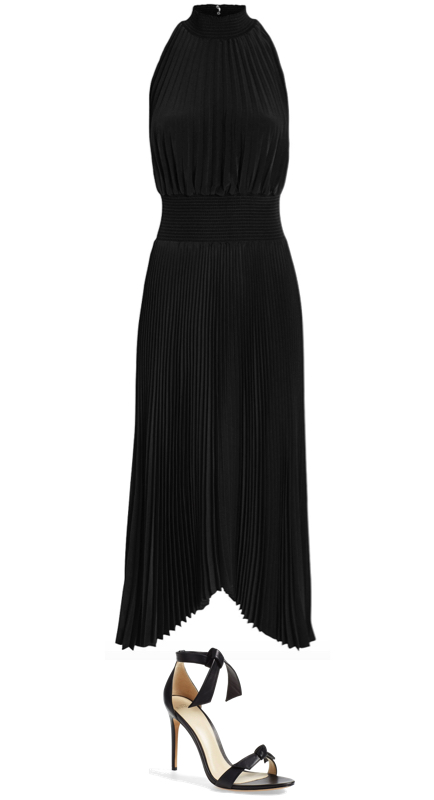 Tayshia Adams’ Black Pleated Midi Dress