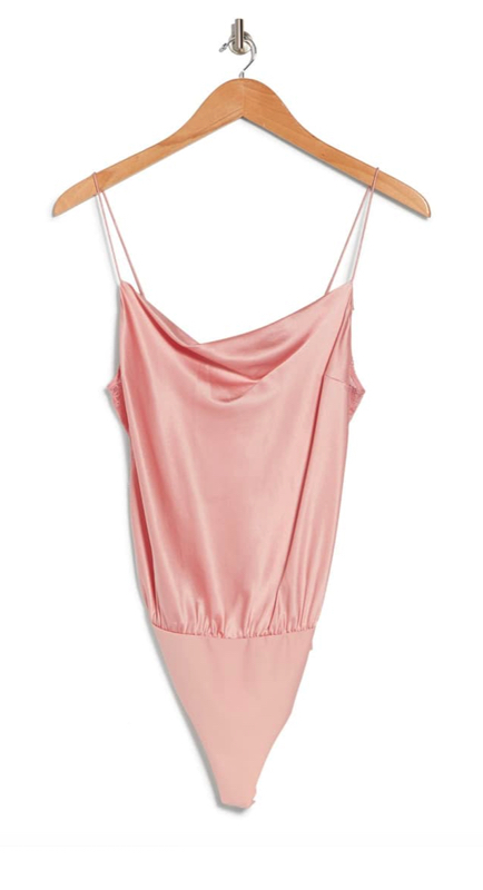 Tayshia Adams’ Pink Lace Paneled Satin Bodysuit