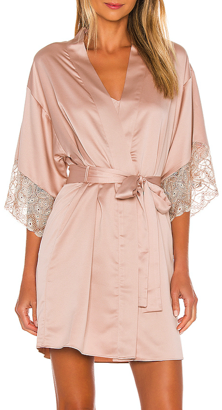 Tayshia Adams’ Pink Satin Lace Trim Robe
